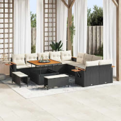 vidaXL Ensemble de canapé de jardin 13 pcs Noir Poly rotin