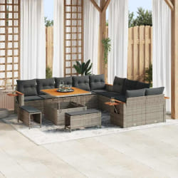 Canapés de Jardin 13 Pièces avec Coussins Gris en Poly Rattan