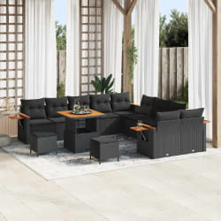 vidaXL Ensemble de canapé de jardin 13 pcs Noir Poly rotin