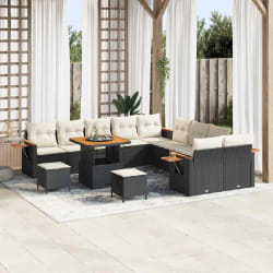 vidaXL Ensemble de canapé de jardin 13 pcs Noir Poly rotin