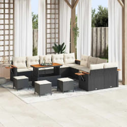 vidaXL Ensemble de canapé de jardin 14 pcs Noir Poly rotin