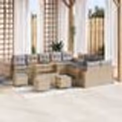 Canapés de jardin 14 pièces avec coussins Beige Poly Rattan Acacia