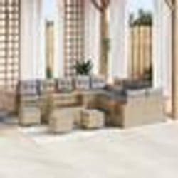 Canapés de jardin 14 pièces avec coussins Beige Poly Rattan Acacia