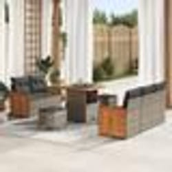 Canapé de jardin 8 pièces avec coussins en rotin poly gris et acacia