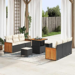 vidaXL Ensemble de canapé de jardin 9 pcs Noir et Crème