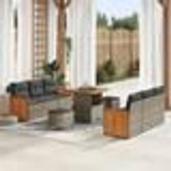 Ensemble de Canapés de Jardin 9 Pièces avec Coussins Rotin Gris Acacia
