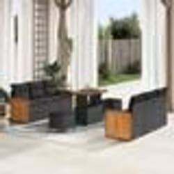 Canapés de Jardin de 9 pièces avec Coussins Rattan Poly Noir Acacia