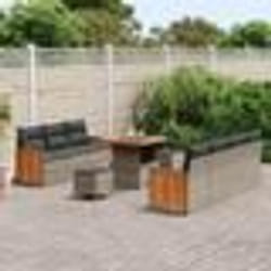 Set de canapé de jardin 10 pièces avec coussins Gris Poly rotin Acacia