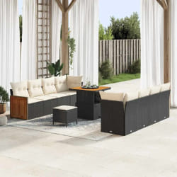 vidaXL Ensemble de canapé de jardin 11 pcs Noir et Crème