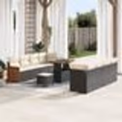 Ensemble de Canapé de Jardin 11 Pièces avec Coussins Noir Rotin Poly Acacia