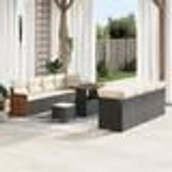 Ensemble de Canapé de Jardin 11 Pièces avec Coussins Noir Rotin Poly Acacia