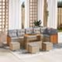 Canapé de Jardin de 10 Pièces avec Coussins Beige Poly Rattan Acacia