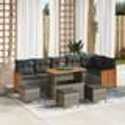 Ensemble de canapé de jardin de 10 pièces avec coussins gris poly rotin acacia