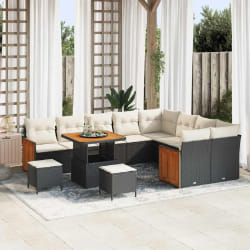 vidaXL Ensemble de canapé de jardin 12 pcs Noir et Crème