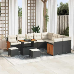 vidaXL Ensemble de canapé de jardin 12 pcs Noir et Crème