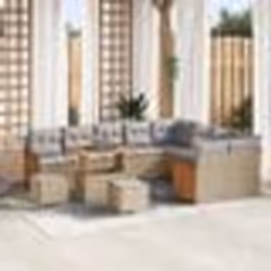 Canapés de Jardin 12 Pièces avec Coussins Beige en Rotin Poly Acacia