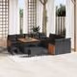 Set de Sofa de Jardin 13 pièces avec Coussins Noir Poly Rattan Acacia