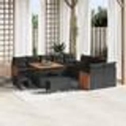 Set de Sofa de Jardin 13 pièces avec Coussins Noir Poly Rattan Acacia