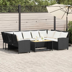 vidaXL Canapé de jardin avec coussins Noir Résine tressée