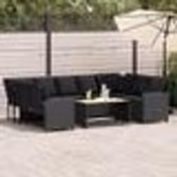 vidaXL Canapé de jardin avec coussins Noir Résine tressée
