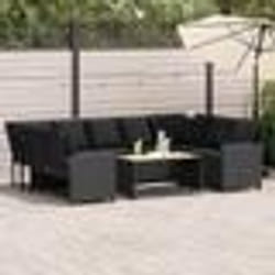 vidaXL Canapé de jardin avec coussins Noir Résine tressée