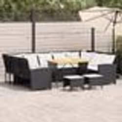vidaXL Salon de jardin 4 pcs avec coussins noir résine tressée