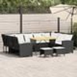 vidaXL Salon de jardin 4 pcs avec coussins noir résine tressée