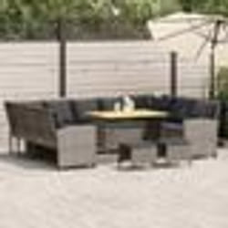 vidaXL Salon de jardin 4 pcs avec coussins gris résine tressée