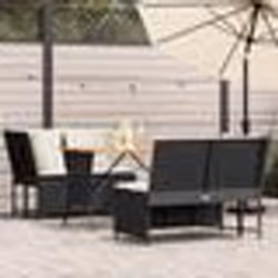 vidaXL Salon de jardin 3 pcs avec coussins noir résine tressée
