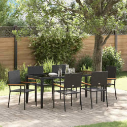 vidaXL Ensemble de salle à manger pour jardin 7 pcs Noir
