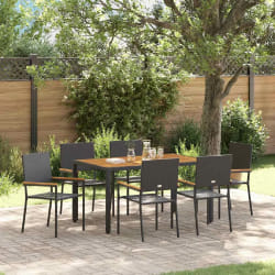 vidaXL Ensemble de salle à manger pour jardin 7 pcs Noir et Bois