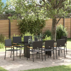 vidaXL Ensemble de salle à manger pour jardin 9 pcs Noir