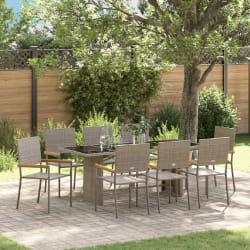 Ensemble de salle à manger de jardin vidaXL 9 pièces en poly rattan gris