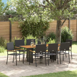 vidaXL Ensemble de salle à manger pour jardin 9 pcs Noir et Marron