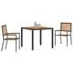 Ensemble repas jardin vidaXL 3 pièces poly rotin noir et acacia