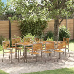 vidaXL Ensemble de salle à manger pour jardin 9 pcs Gris et marron