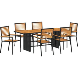 Ensemble Salle à Manger Jardin 7 Pièces Noir Poly Rotin Acacia, Chaises Jardin empilables avec Coussins 2 pcs Noir Poly Rotin Vidaxl