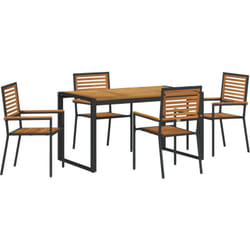 Ensemble de salle à manger de jardin 5 pièces en poly rotin noir et acacia, Chaises de jardin empilables avec coussins 2 pcs en poly rotin noir Vidaxl