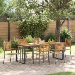 Ensemble de salle à manger de jardin vidaXL 7 pièces gris poly rattan acacia