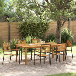 vidaXL Ensemble de salle à manger pour jardin 7 pcs Noir Poly rotin
