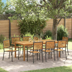 vidaXL Ensemble de salle à manger de jardin 9 pcs Noir