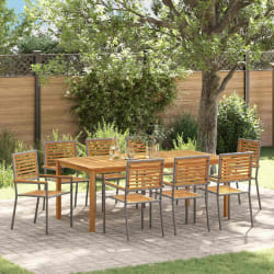 vidaXL Ensemble de salle à manger jardin 9 pcs Gris 200 x 100 x 74 cm