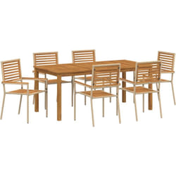 Ensemble de jardin 7 pièces en poly-rattan acacia beige, Chaises empilables avec coussins - Ensemble de 2 en poly-rattan beige Vidaxl