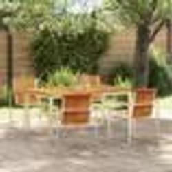 vidaXL set de salle à manger de jardin 5 pièces en teck massif et acier inoxydable