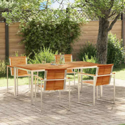 vidaXL Ensemble de salle à manger de jardin 5 pièces en bois massif, teck et acier inoxydable.