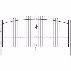 Porte de Jardin avec Sommet en Fer de Lance à Double Battant Grise 175x400 cm Acier Vidaxl
