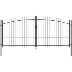 Porte de Jardin avec Sommet en Fer de Lance à Double Battant Grise 175x400 cm Acier Vidaxl