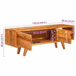 Meuble Tv Marron 110 X 30 X 40 Cm Bois D'Acacia Massif Vidaxl - Vue supplémentaire 2