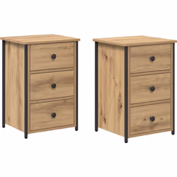 Rafraîchis ta chambre avec cet ensemble stylé de tables de chevet en chêne artisanal. Chaque table est dotée de 3 tiroirs tra ...