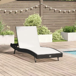 vidaXL Chaise Longue Noir en Rattan et Textilène